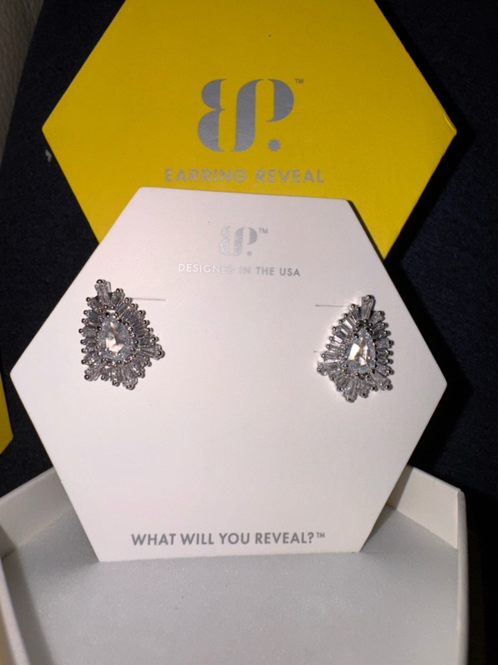 bp Silver Teardrop Halo Crystal Stud Earrings